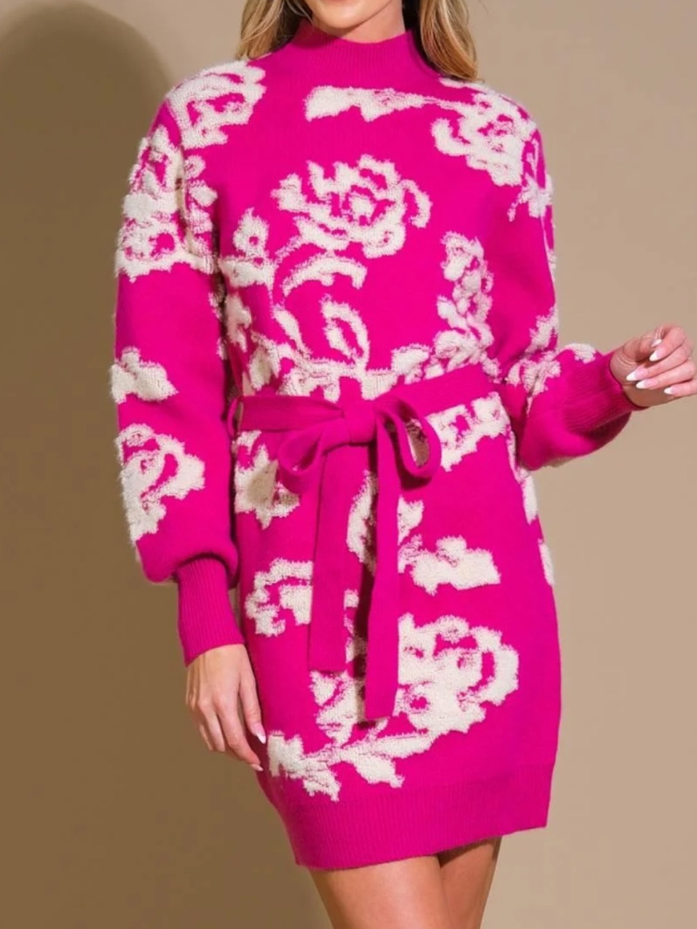Flying Tomato Form Fitting Sweater Dress Fuschia